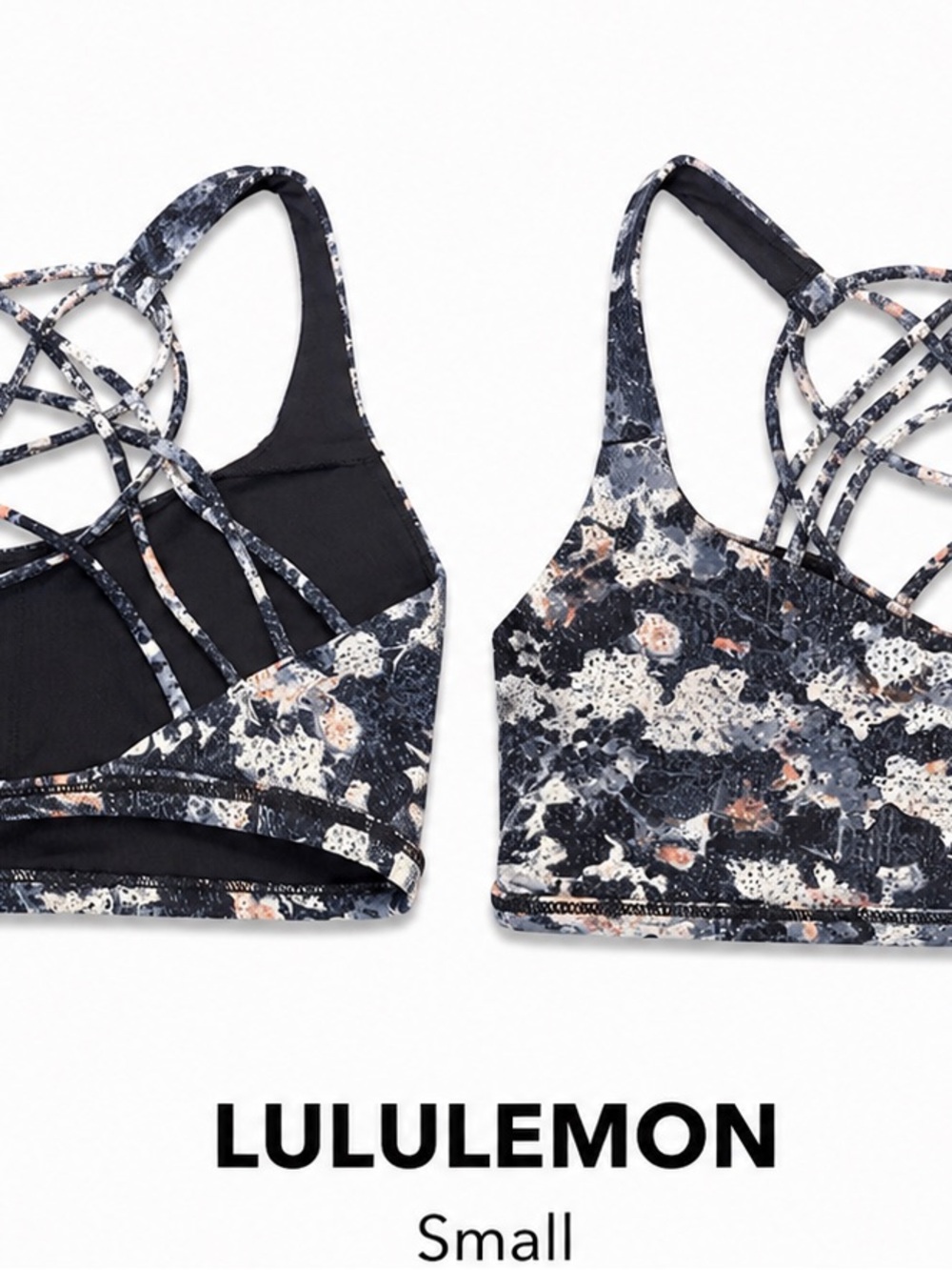 lululemon athletica Printed Strappy Sports Bra - Black & Cream Fleck